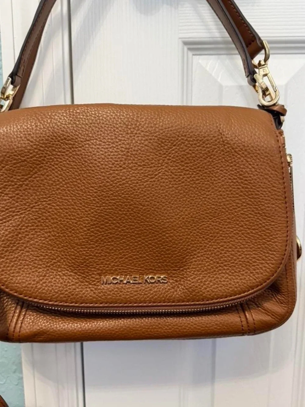 Michael Kors Brown Pebbled Leather Crossbody Bag with Gold Hardware